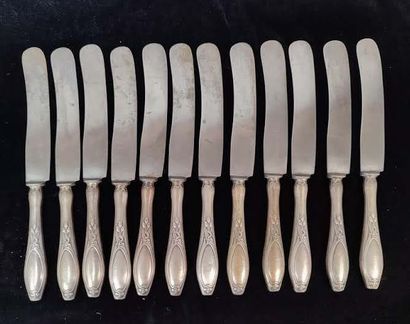 Set of silver plated knives with cored h...