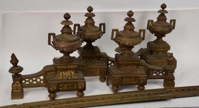 Four andirons with bronze firebars, Louis...