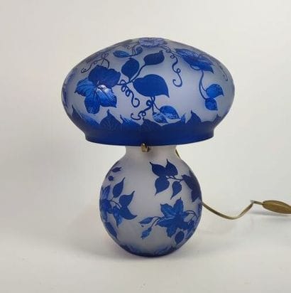 Mushroom lamp in blue glass with bindweed...