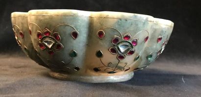 Mughal style round bowl with a ribbed body...