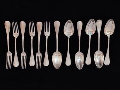 Six large silver cutlery with medallion decoration,...
