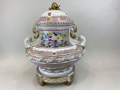 Porcelain covered vase with polychrome and...