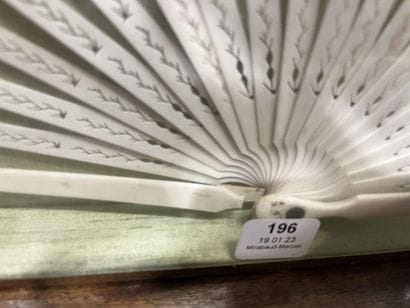 Fan, blue and gold pagoda decoration, gouache,...