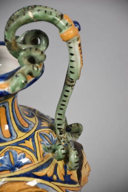 Pair of vases in the taste of Italian majolica...