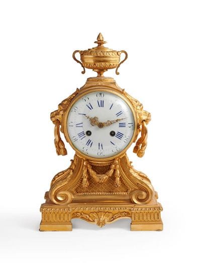 Chased and gilt bronze clock, the cabinet,...