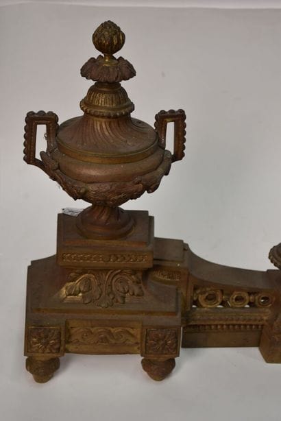 Four andirons with bronze firebars, Louis...
