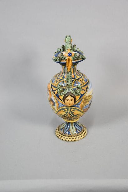 Pair of vases in the taste of Italian majolica...