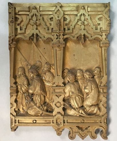 Bronze plaque with bas-relief decoration...