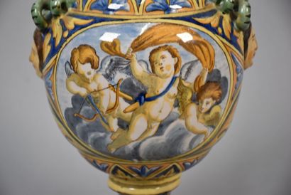 Pair of vases in the taste of Italian majolica...