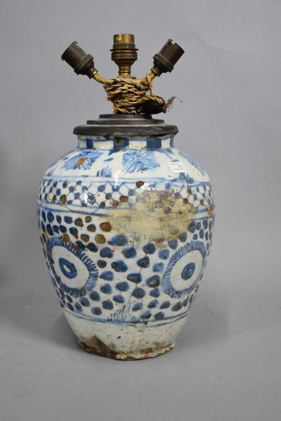 Iran, Katjar, ceramic vase with blue and...