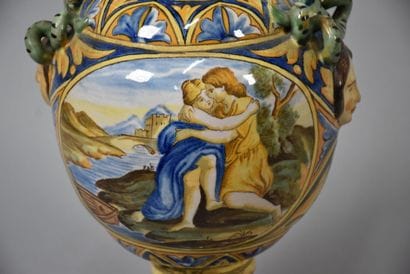 Pair of vases in the taste of Italian majolica...