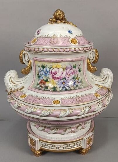 Porcelain covered vase with polychrome and...