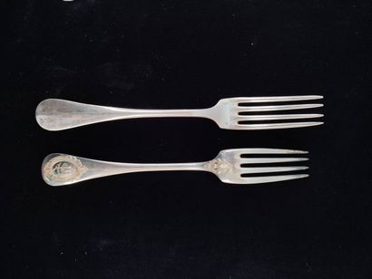 Six large silver cutlery with medallion decoration,...