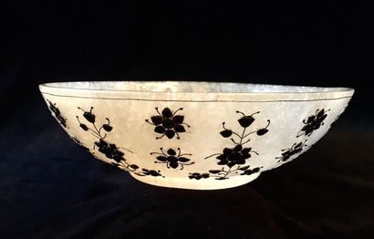 Large heeled milky rock crystal bowl, the...