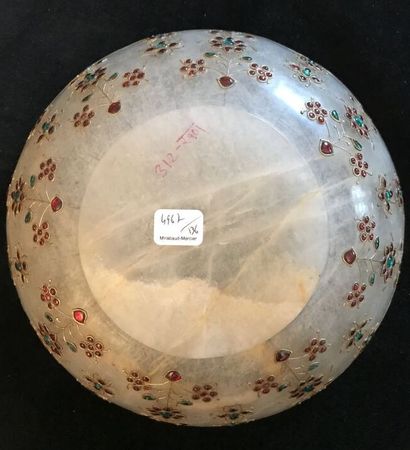 Large heeled milky rock crystal bowl, the...