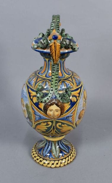 Pair of vases in the taste of Italian majolica...