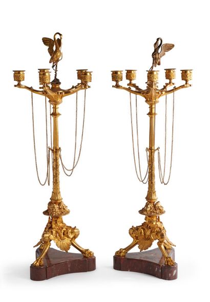 Pair of ormolu candelabras decorated with...