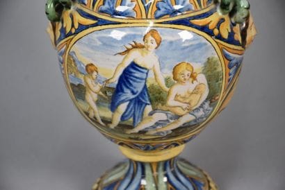 Pair of vases in the taste of Italian majolica...