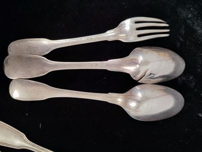 Set of silver cutlery: large spoons and forks
weight:...