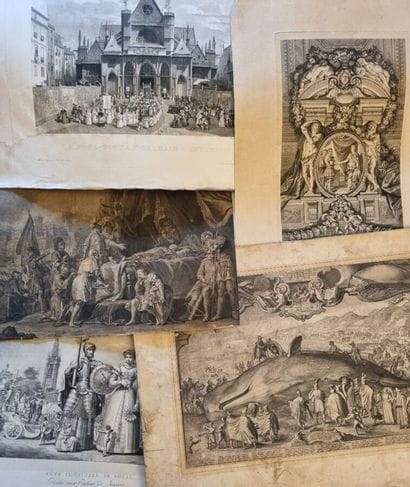Set of engravings on historical and popular...