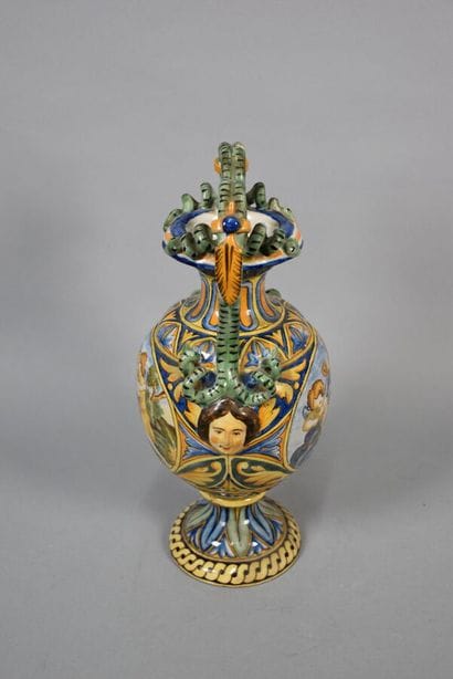 Pair of vases in the taste of Italian majolica...
