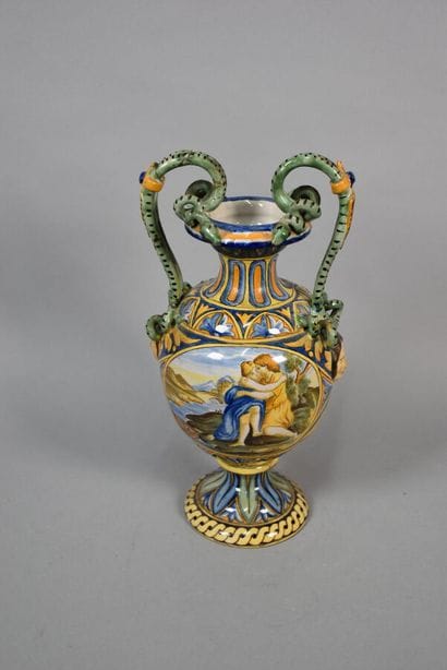 Pair of vases in the taste of Italian majolica...