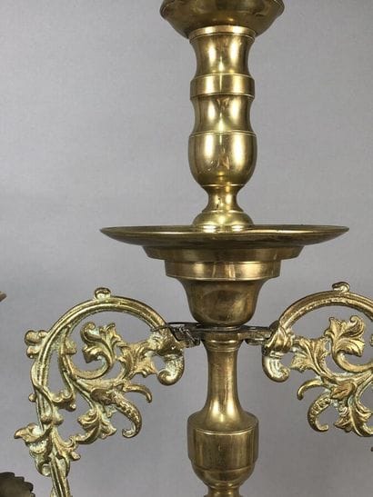 Large brass candlestick with three branches
Height...