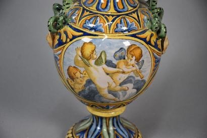 Pair of vases in the taste of Italian majolica...