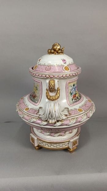 Porcelain covered vase with polychrome and...