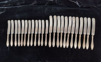 Set of silver plated knives with cored h...