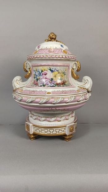 Porcelain covered vase with polychrome and...