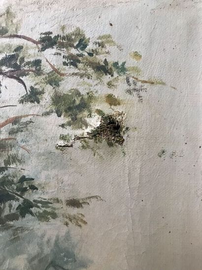 GASSIMONI G. 
Landscape with swans
Oil on...