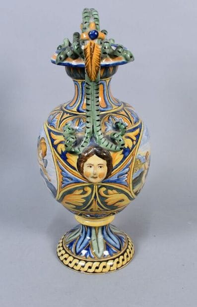 Pair of vases in the taste of Italian majolica...
