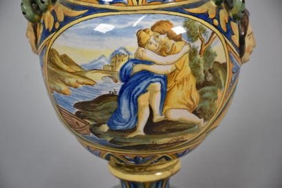 Pair of vases in the taste of Italian majolica...