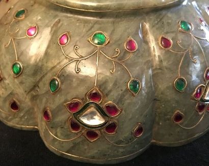 Mughal style round bowl with a ribbed body...