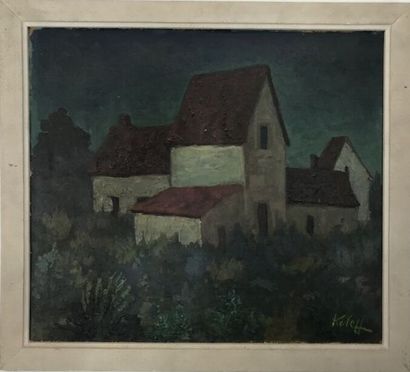 Ecole moderne
Paysage de ferme au toit rouge
Huile...