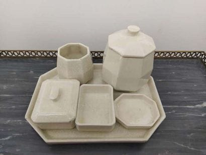 SAINT CLEMENT 
Smoker's set in white glazed...