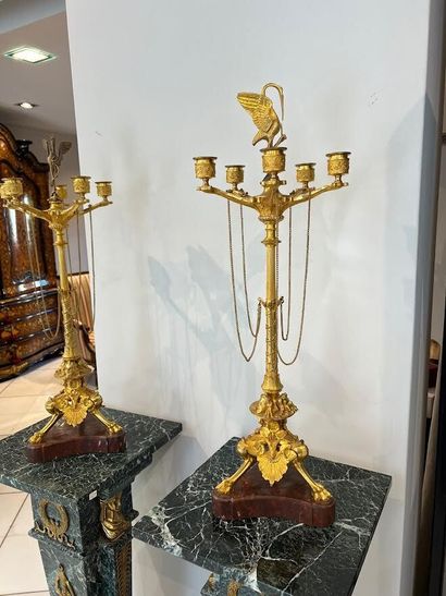 Pair of ormolu candelabras decorated with...