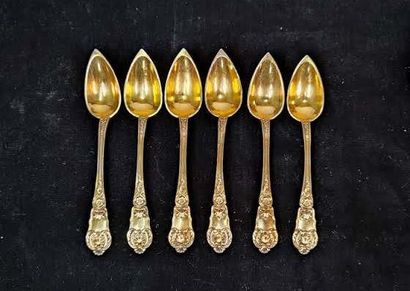 Set of six small coffee spoons in vermeil
Minerve...
