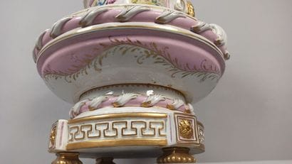 Porcelain covered vase with polychrome and...