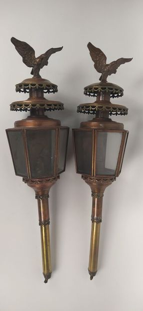 Pair of car lanterns in copper with eagle...