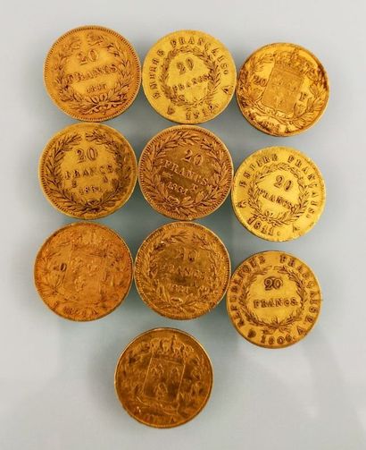 10 pieces of 20 Francs gold, France
(worn...