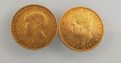 2 coins of 5000 gold Reis, Louis I, Portugal
(worn...
