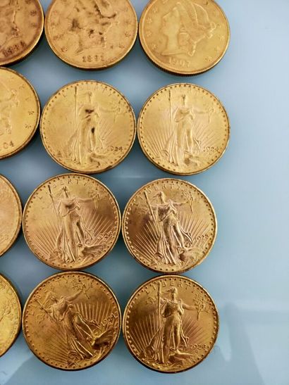 20 coins of 20 gold dollars, USA
(worn and...