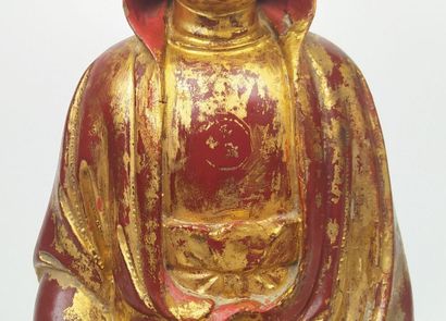 ASIE, Boudha en tailleur en bois laqué rouge...