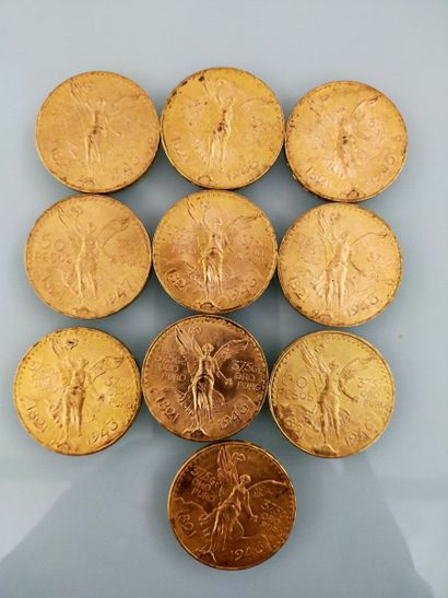 10 pieces of 50 Pesos gold, Mexico
(worn...