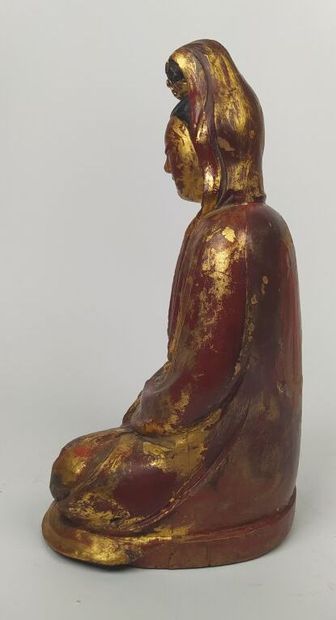 ASIE, Boudha en tailleur en bois laqué rouge...