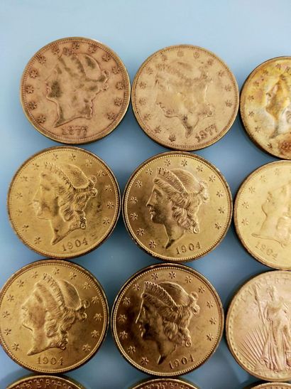 20 coins of 20 gold dollars, USA
(worn and...