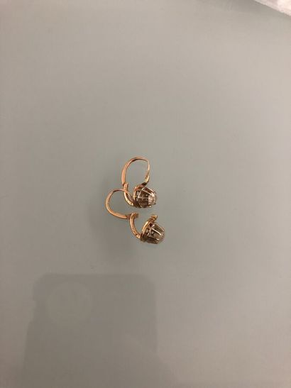 Pair of yellow gold earrings set with old-cut...