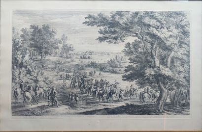 Lot of two engravings representing historiated...